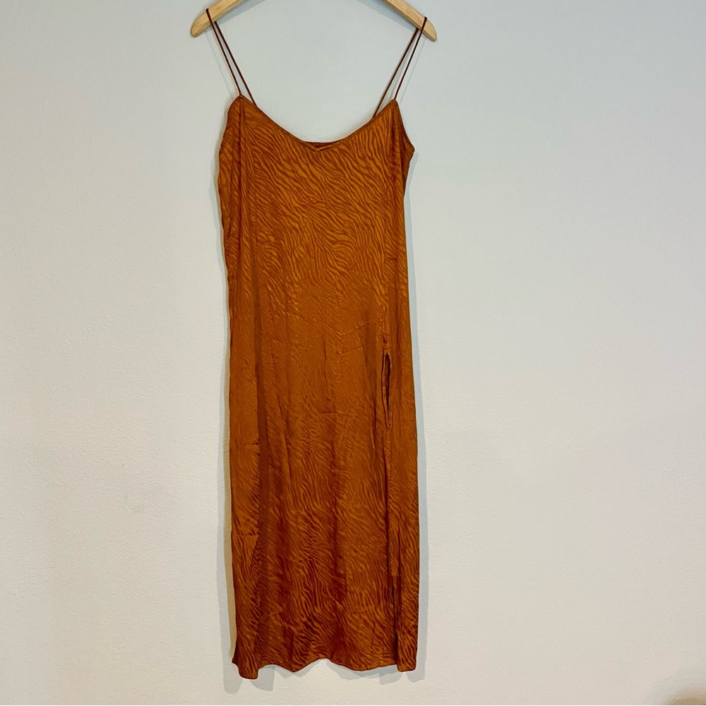 Free People woman’s dress size small burnt orange metallic fabric long sheer